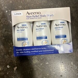 3 Bottles of Aveeno Skin Relief Body Wash Coconut Scent 18 fl oz , new formula